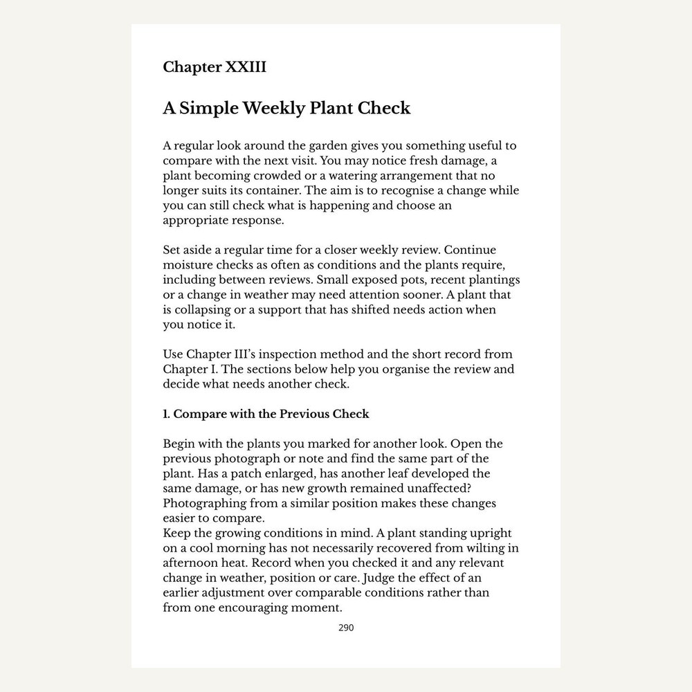 Weekly plant check page from Balcony and Rooftop Gardening Problems and Solutions
